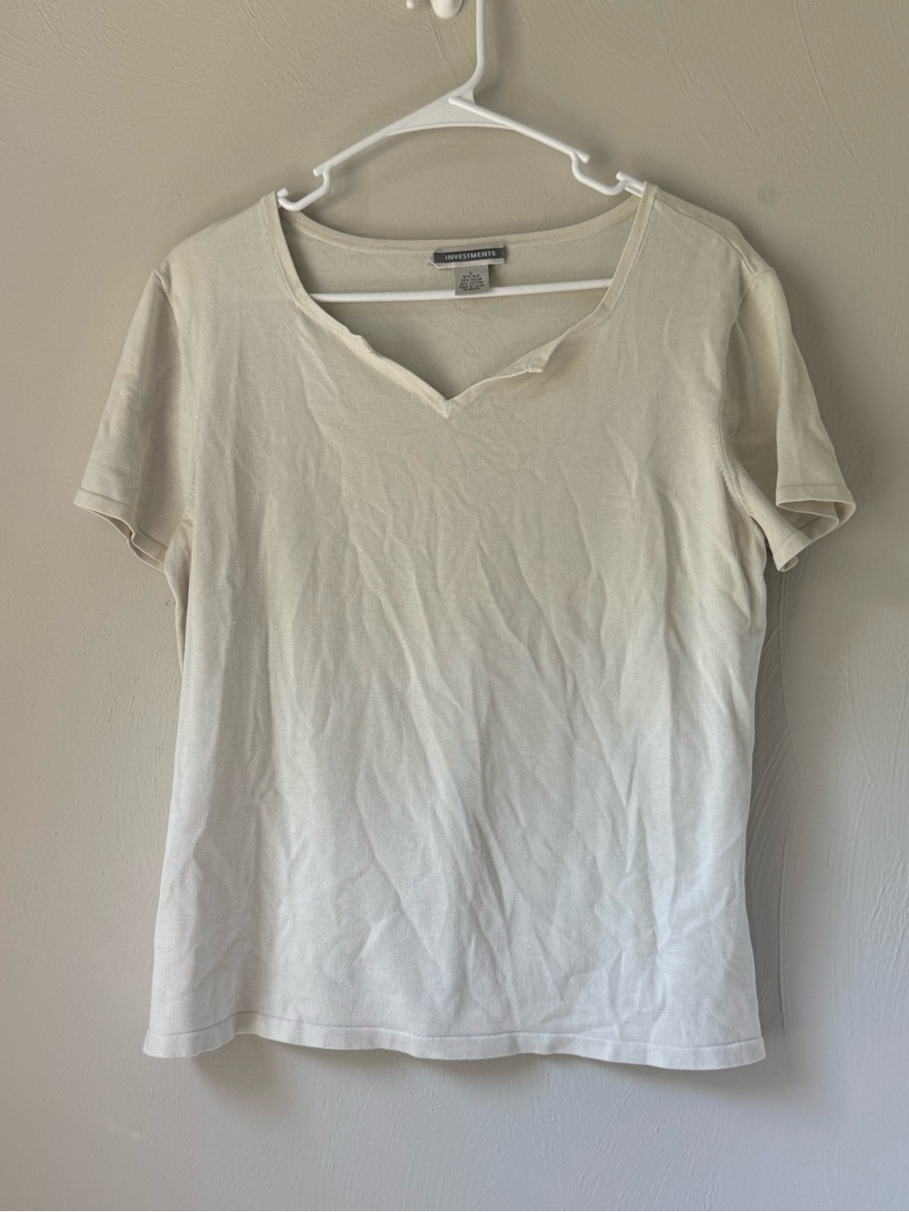 Investments Cream Short Sleeve V-Notch Tee